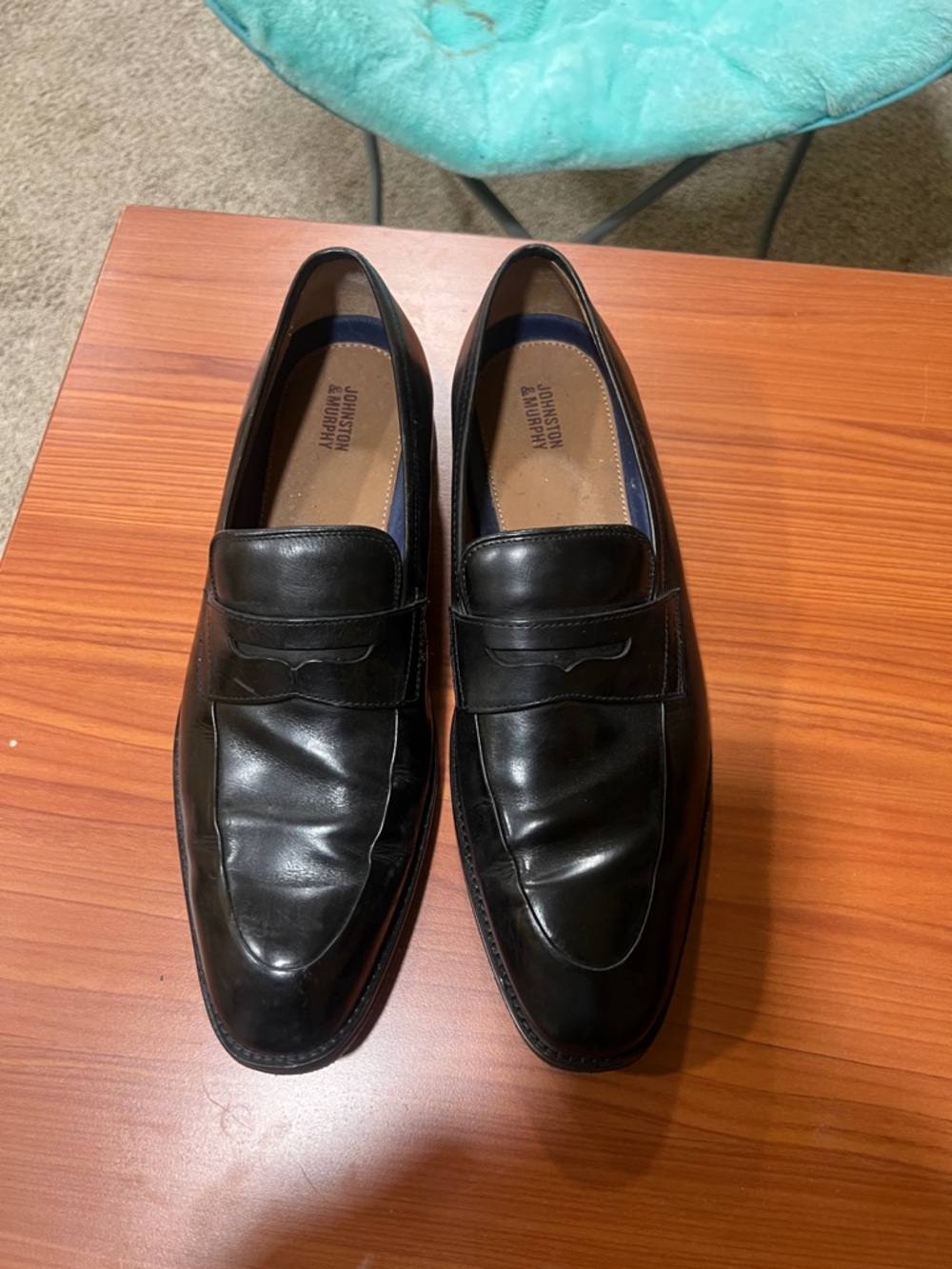 Johnston & Murphy Black Leather Penny Loafers